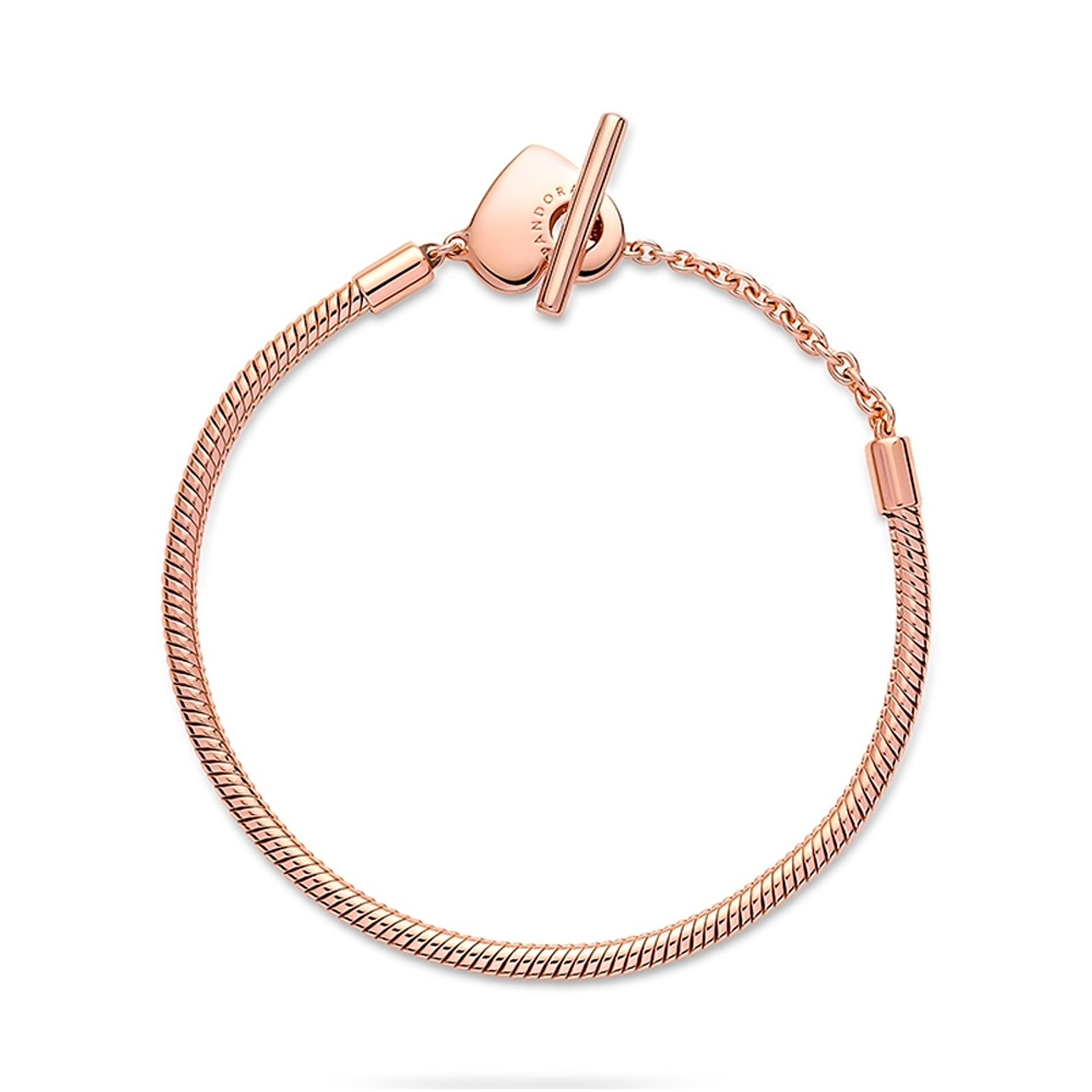 Pulsera Brazalete Pandora Cadena de Serpiente con cierre en T y Corazón 589285C00 Plata 925 Oro Rosa 14k Talla 18cm 3