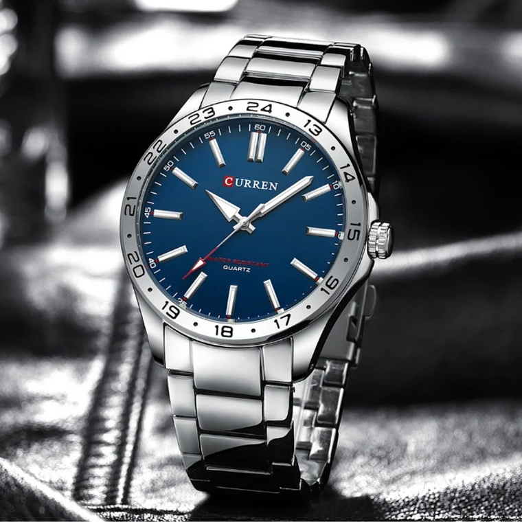 Reloj Análogo Curren Original para Hombre KRED9303 Azul en Acero Inoxidable Color Plateado 5