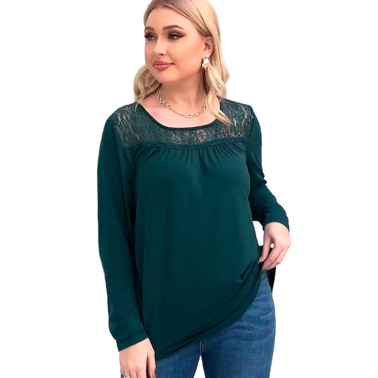 Blusa Manga Larga Zyfmaily Color Verde Oscuro Para Mujer Talla 1X 1