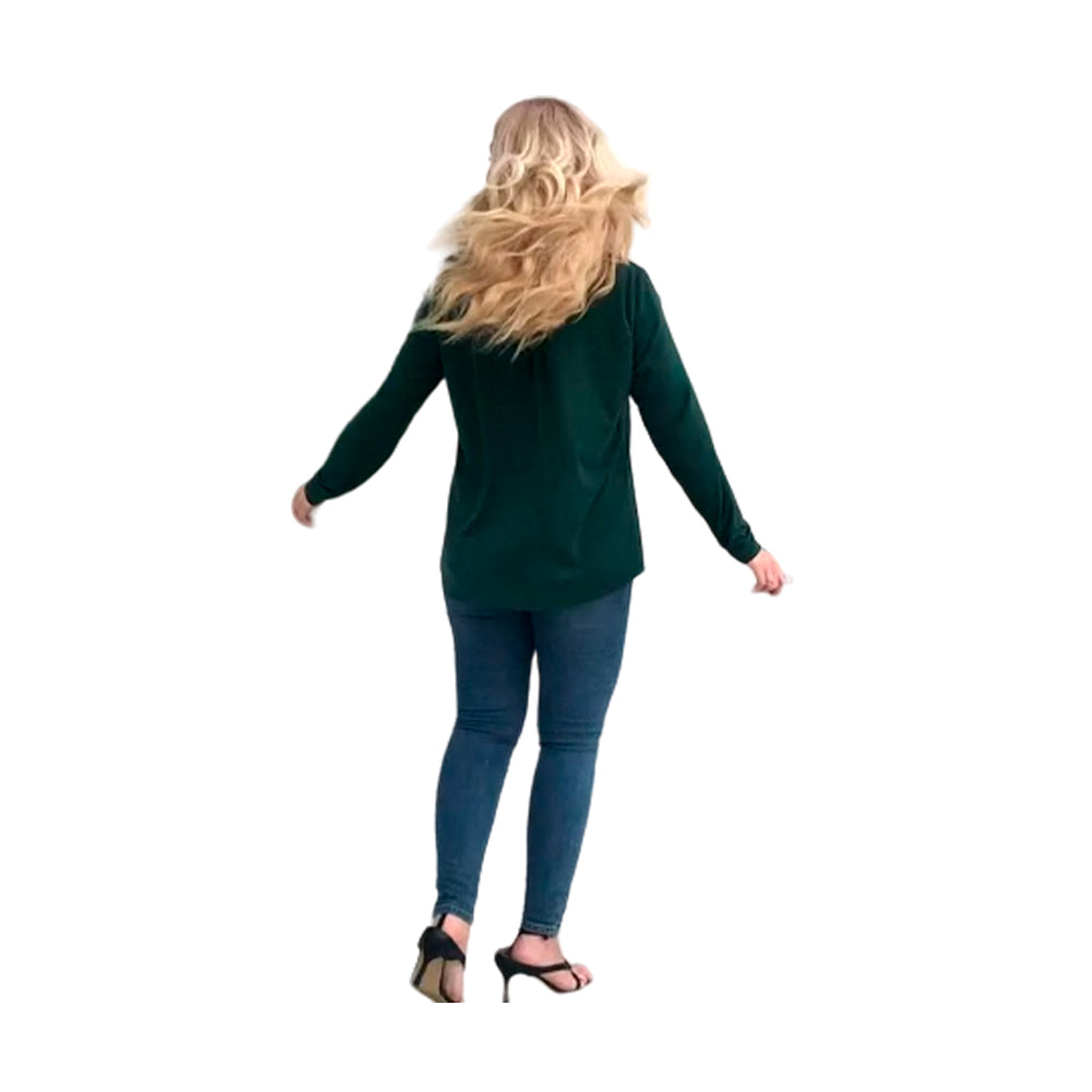 Blusa Manga Larga Zyfmaily Color Verde Oscuro Para Mujer Talla 1X 2