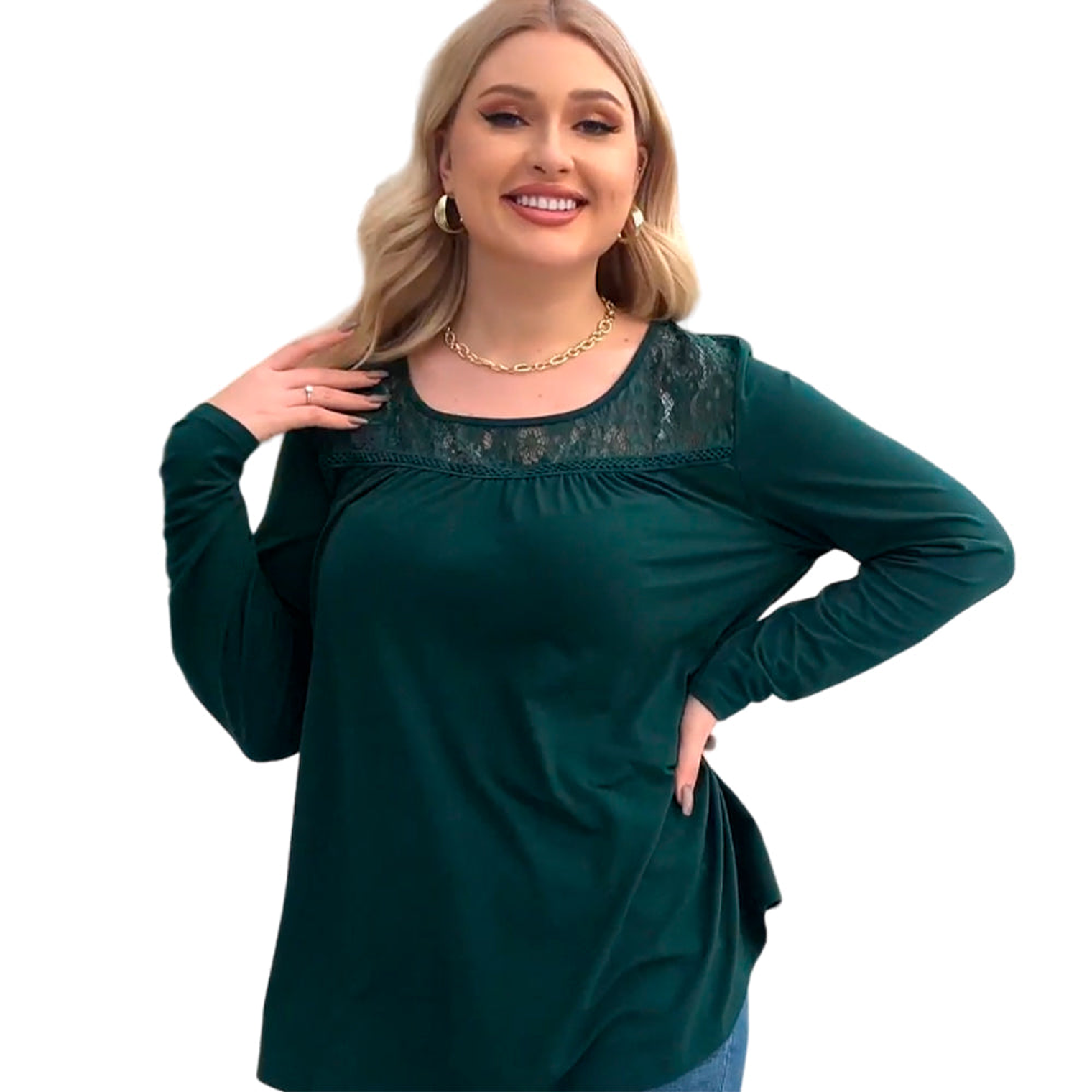 Blusa Manga Larga Zyfmaily Color Verde Oscuro Para Mujer Talla 1X 4