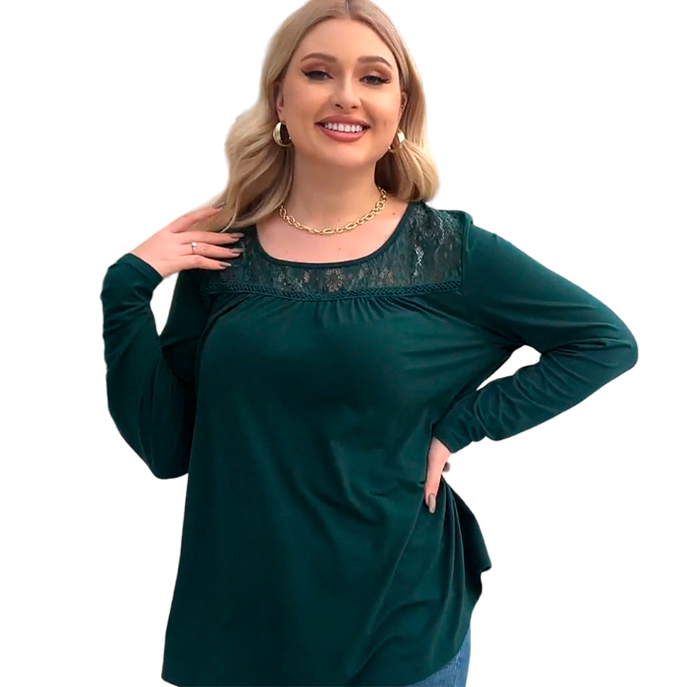 Blusa Manga Larga Zyfmaily Color Verde Oscuro Para Mujer Talla 1X 4