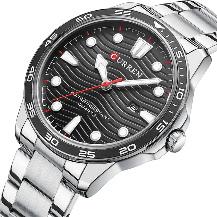 Reloj Análogo Curren Original KREd681901 para Hombre Acero Color Plata y Negro 2