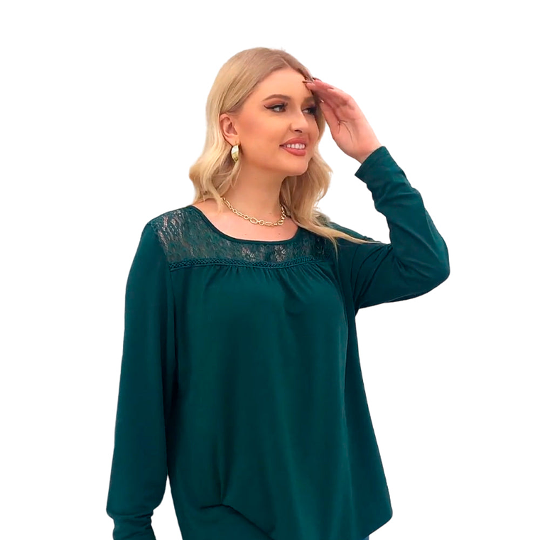 Blusa Manga Larga Zyfmaily Color Verde Oscuro Para Mujer Talla 1X 5