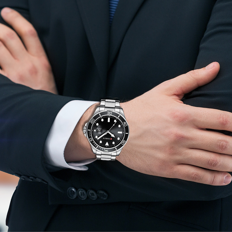 Reloj Análogo Curren Original KREd17190119 para Hombre Acero Color Plata y Negro 3