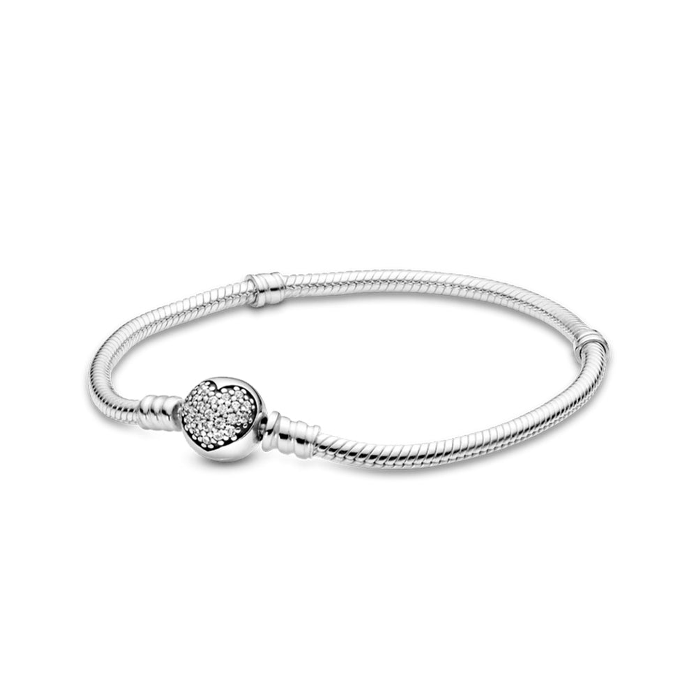 Pulsera Brazalete Pandora Cadena de Serpiente con Cierre de Corazón Brillante 590743CZ Plata 925 Talla 18cm 1