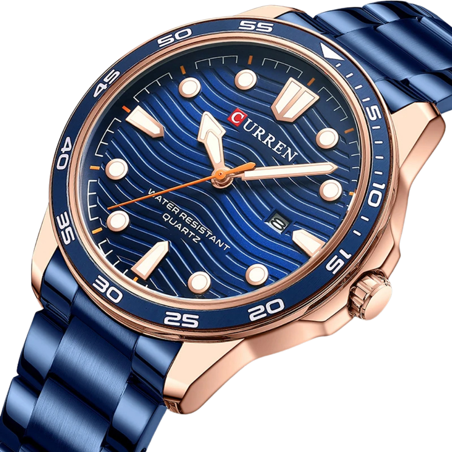 Reloj Análogo Curren Original KREd6803 para Hombre Acero Color Azul y Dorado 2