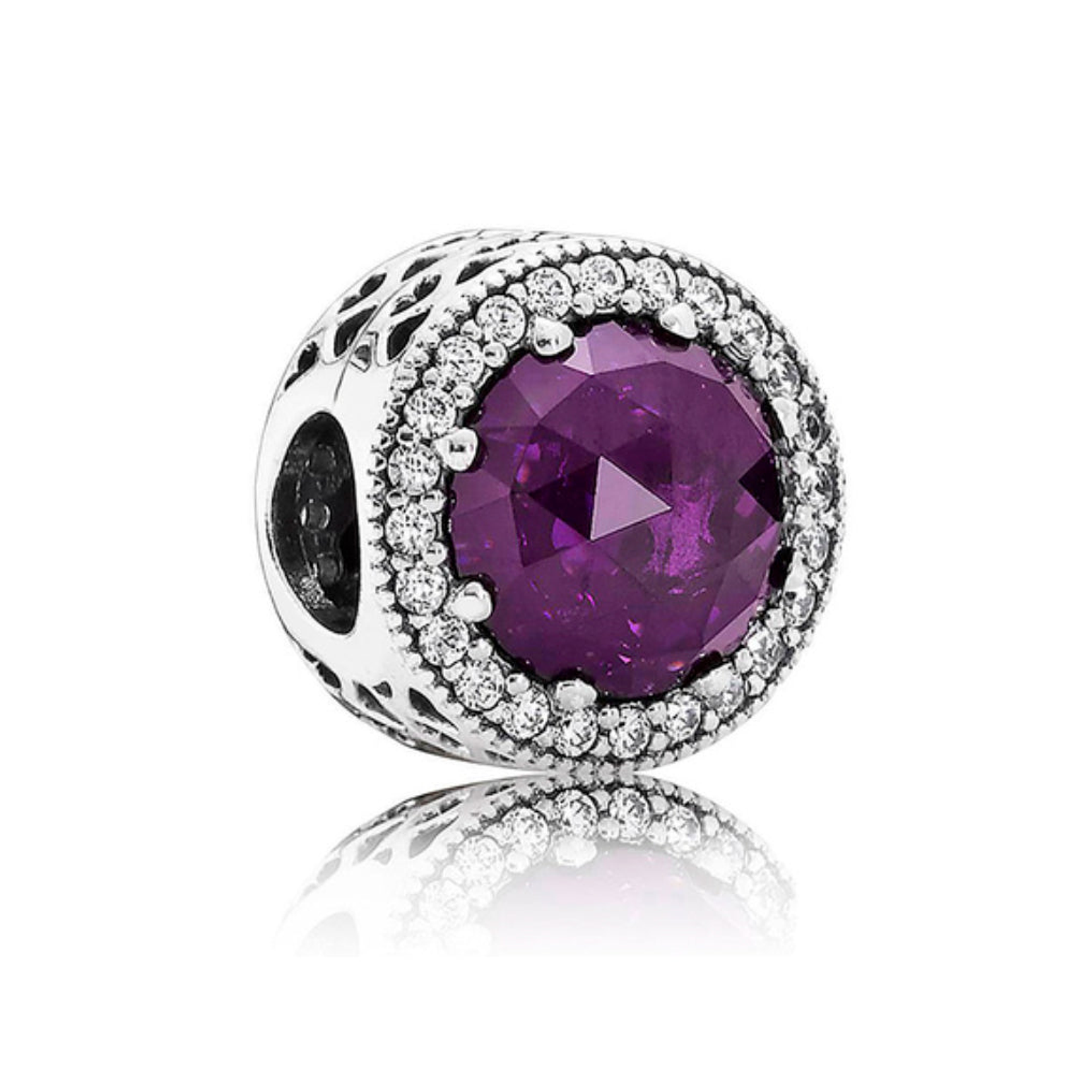 Clip Pandora Original para Mujer 796239NRP Corazones Radiantes Morado Plata s925 1