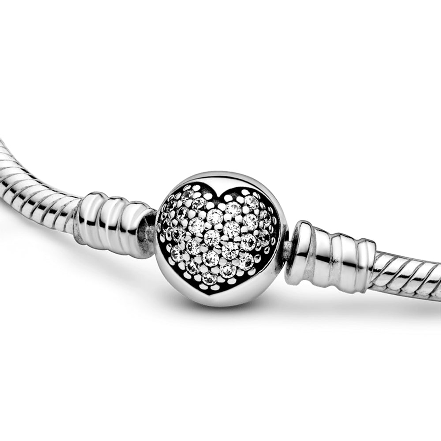 Pulsera Brazalete Pandora Cadena de Serpiente con Cierre de Corazón Brillante 590743CZ Plata 925 Talla 18cm 4