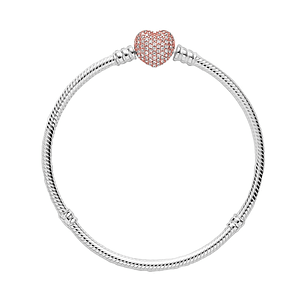 Pulsera Brazalete Pandora Cadena de Serpiente con Cierre de Corazón Pavé 586292CZ Plata 925 Talla 18cm