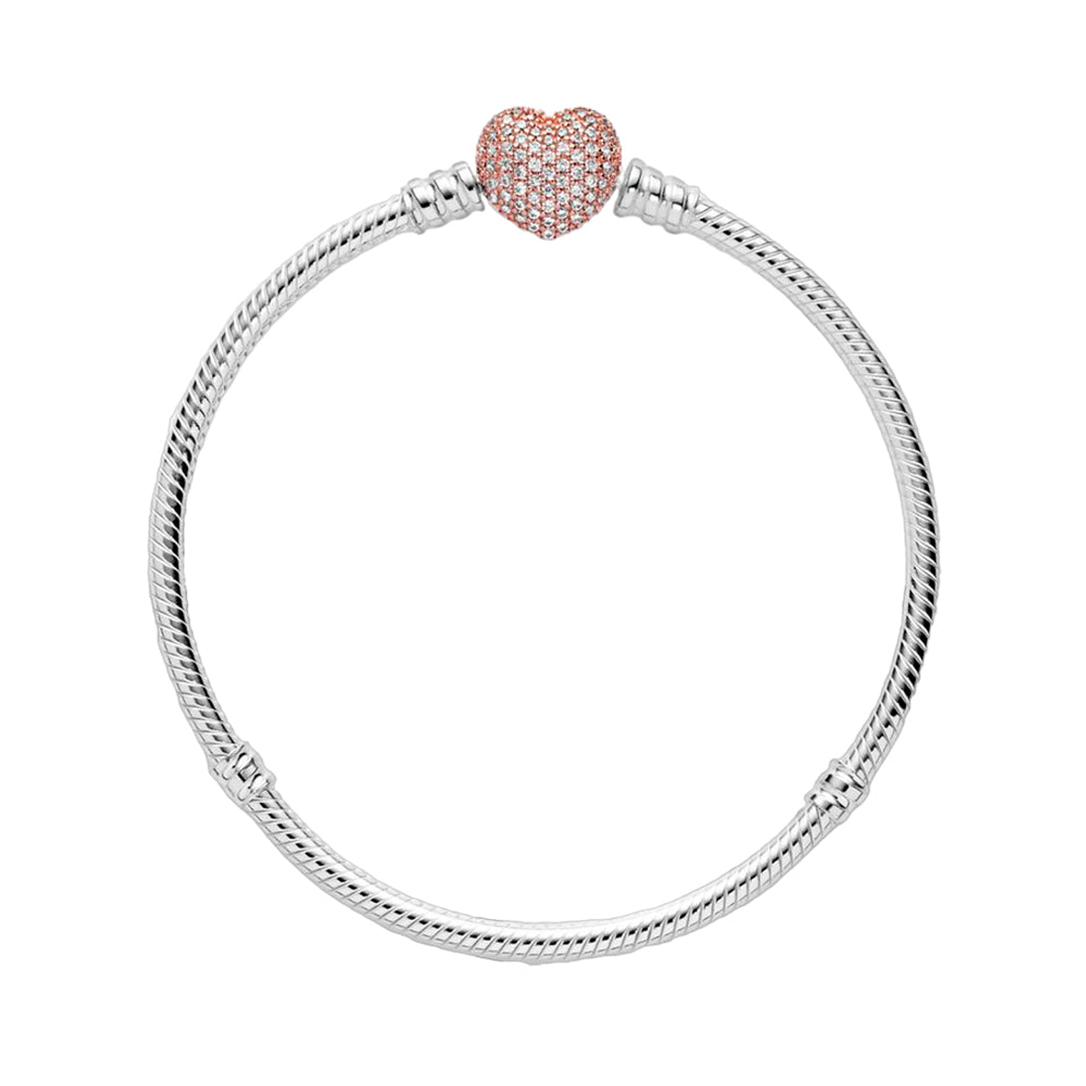 Pulsera Brazalete Pandora Cadena de Serpiente con Cierre de Corazón Pavé 586292CZ Plata 925 Talla 18cm 1