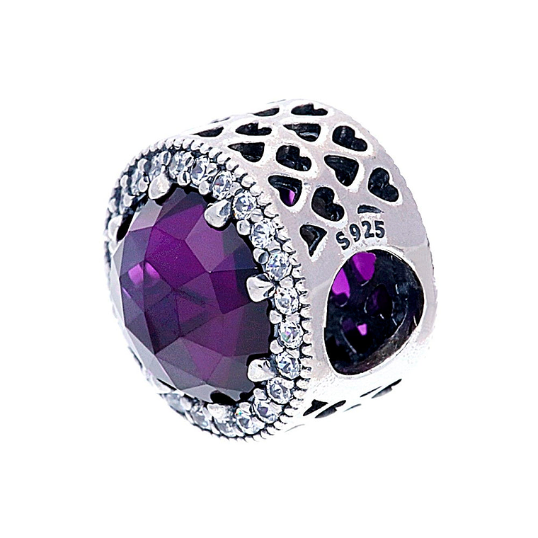 Clip Pandora Original para Mujer 796239NRP Corazones Radiantes Morado Plata s925 2