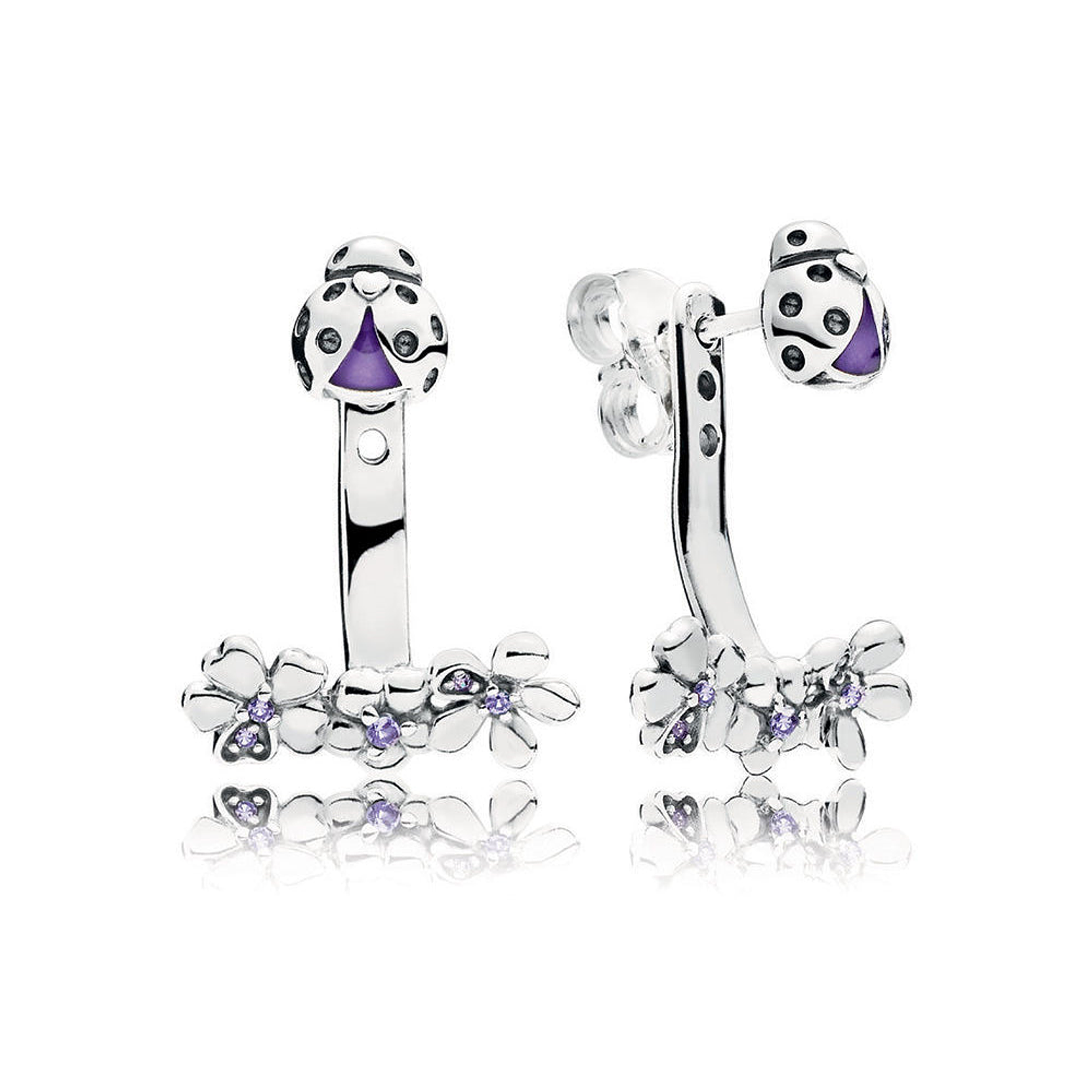 Aretes Pendientes Pandora Doble Uso Pradera de Mariquitas 297123NLC Plata 925 1