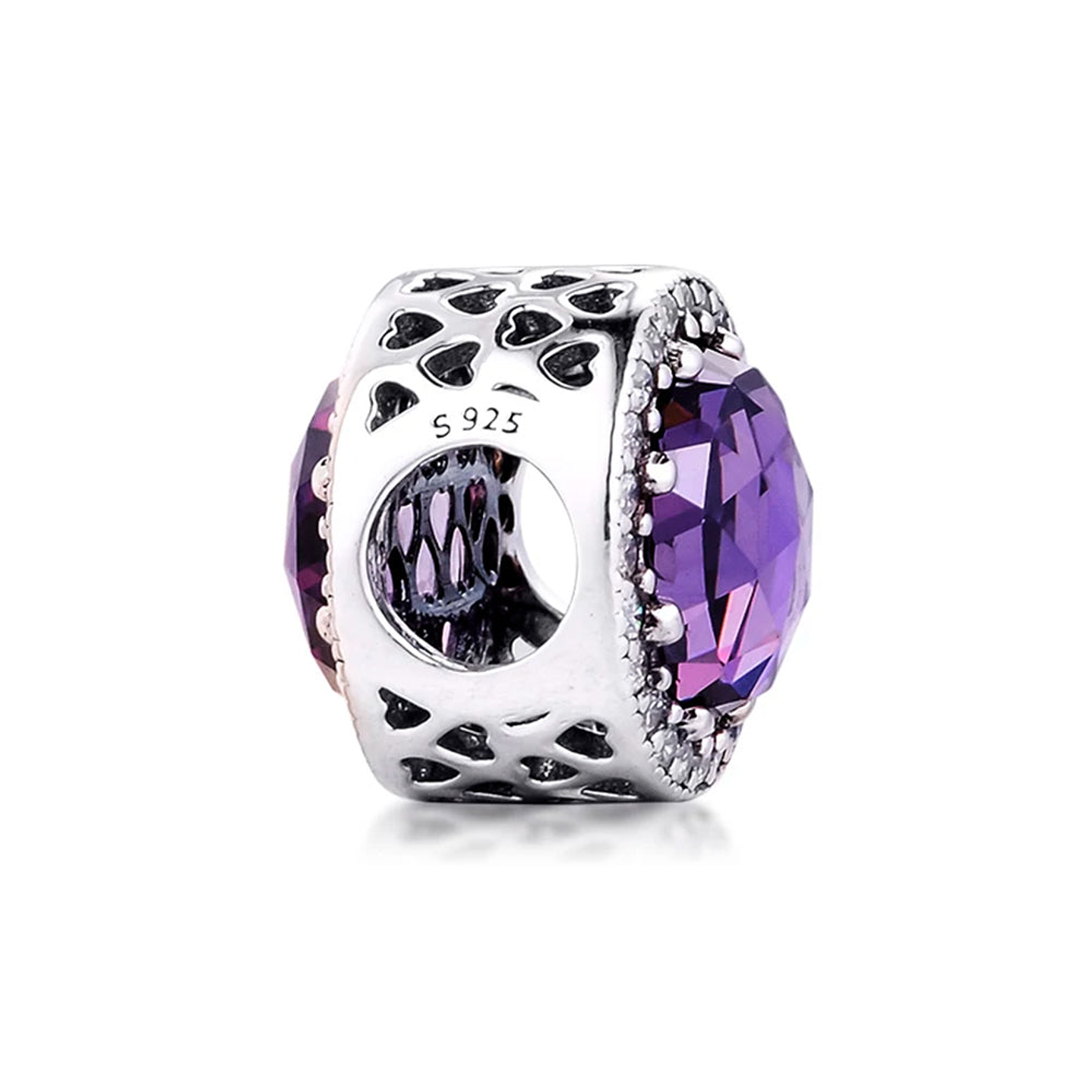 Clip Pandora Original para Mujer 796239NRP Corazones Radiantes Morado Plata s925 3