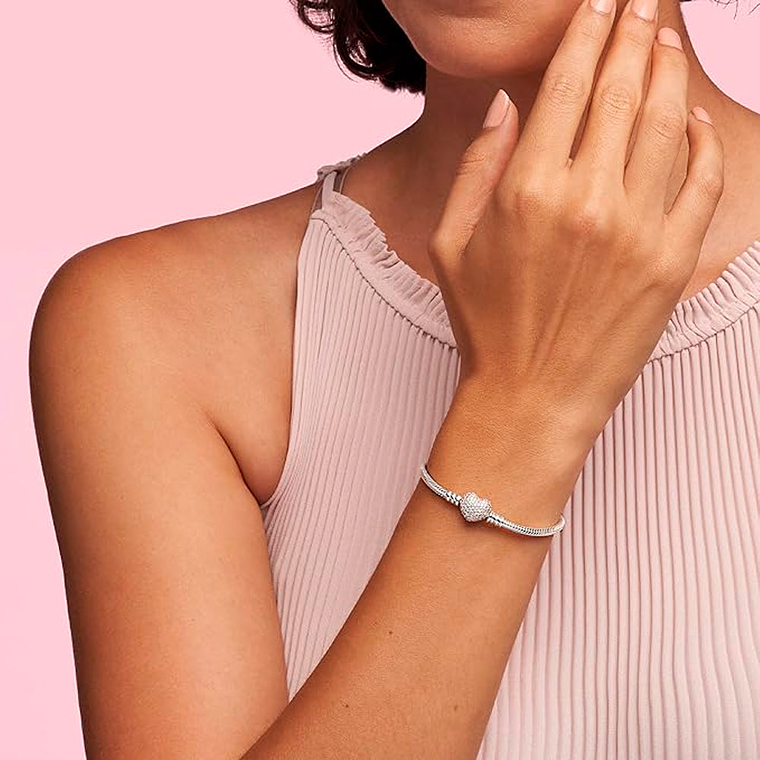 Pulsera Brazalete Pandora Cadena de Serpiente con Cierre de Corazón Pavé 586292CZ Plata 925 Talla 18cm 5