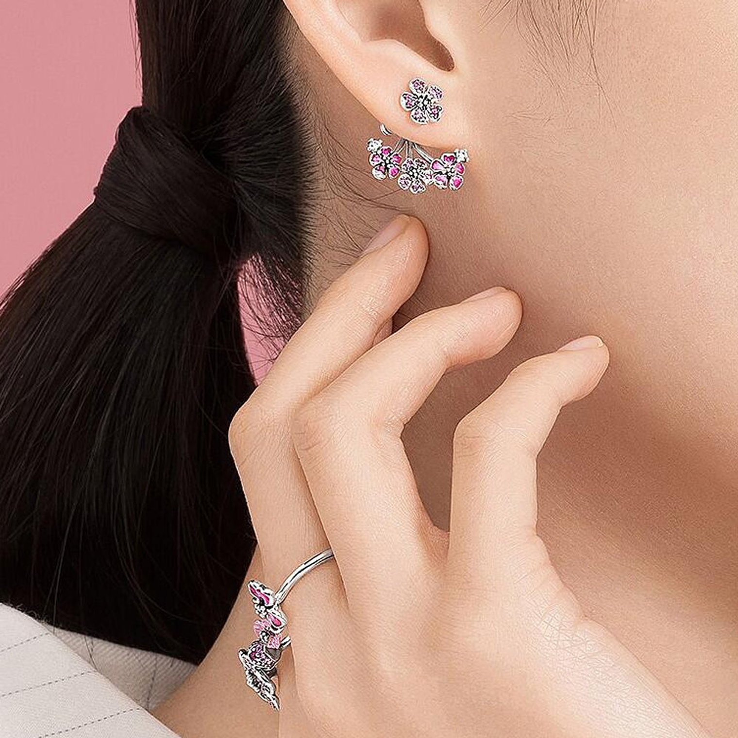 Aretes Pendientes Pandora 298113NCCMX Flor de Cereza Semental Rojo Plata 925 4