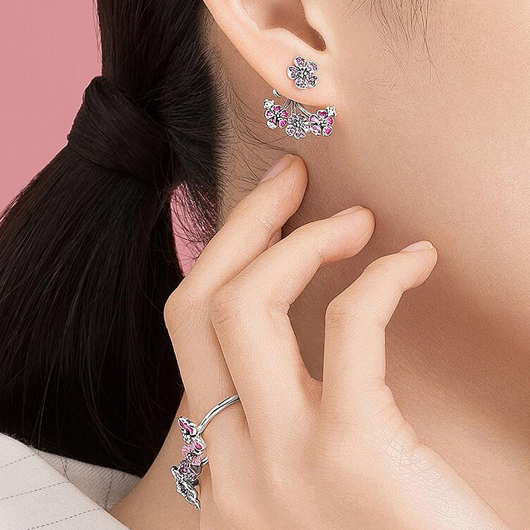 Aretes Pendientes Pandora 298113NCCMX Flor de Cereza Semental Rojo Plata 925 4