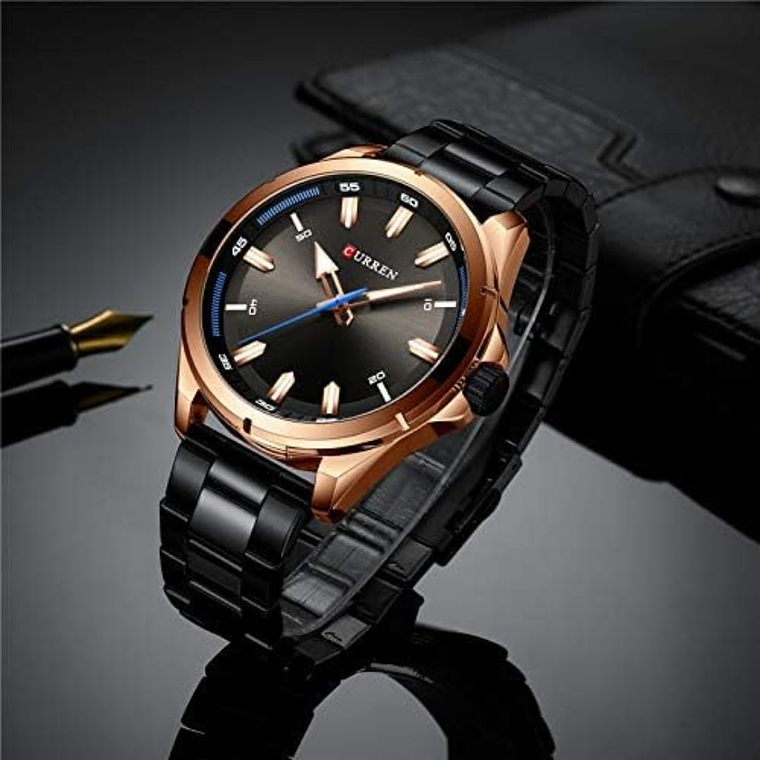 Reloj Análogo Curren Original KREc362001 para Hombre Acero Color Negro-Oro Rosa 4