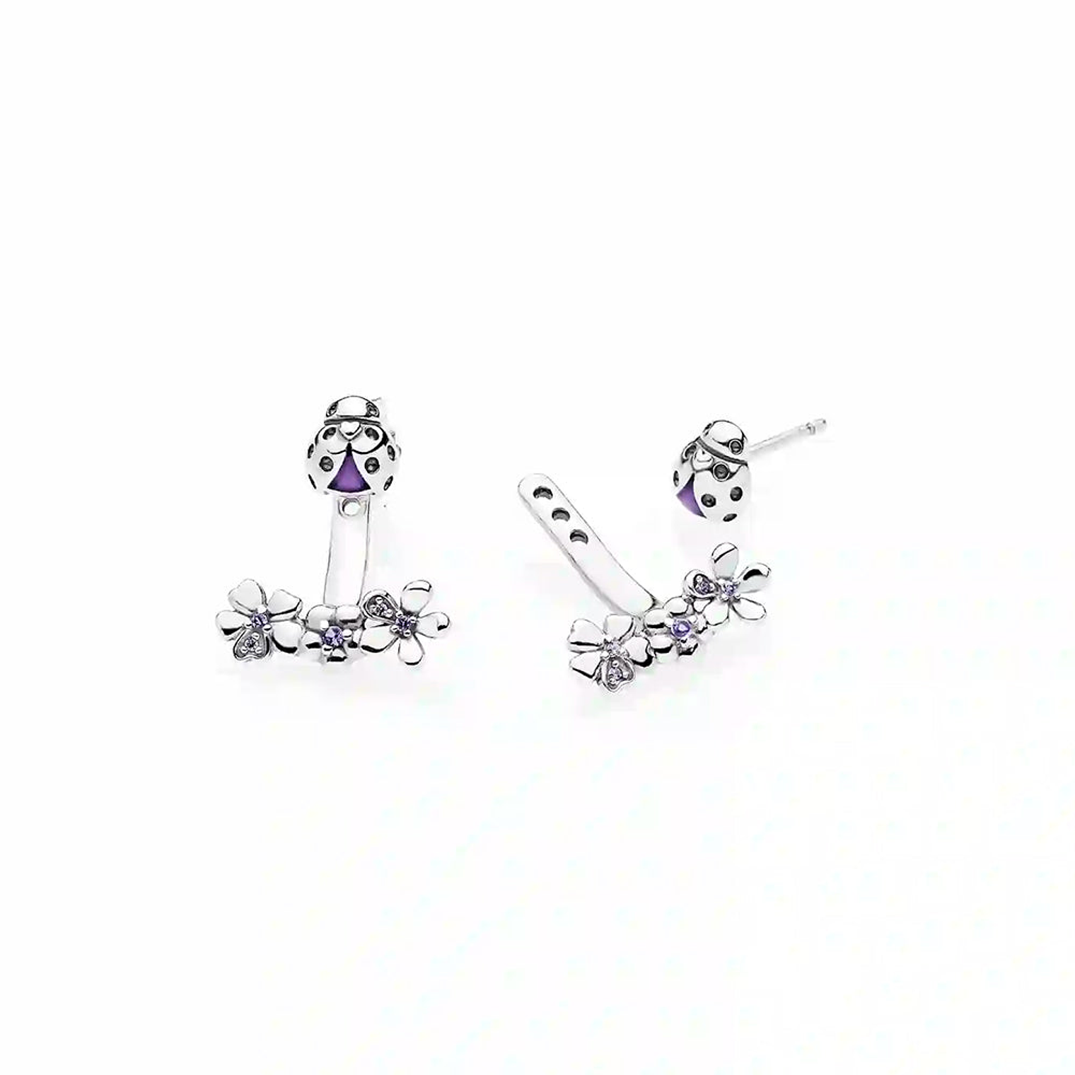 Aretes Pendientes Pandora Doble Uso Pradera de Mariquitas 297123NLC Plata 925 4