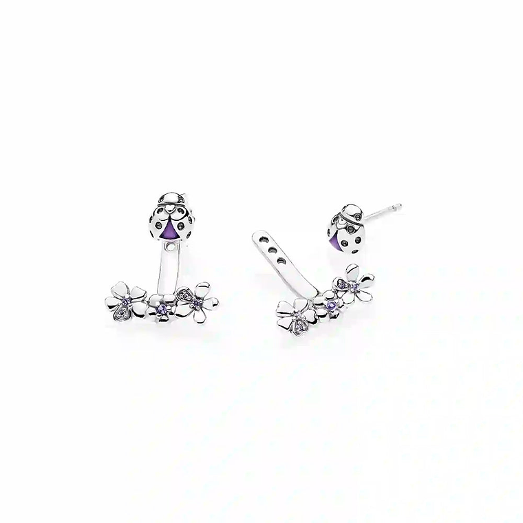 Aretes Pendientes Pandora Doble Uso Pradera de Mariquitas 297123NLC Plata 925 4