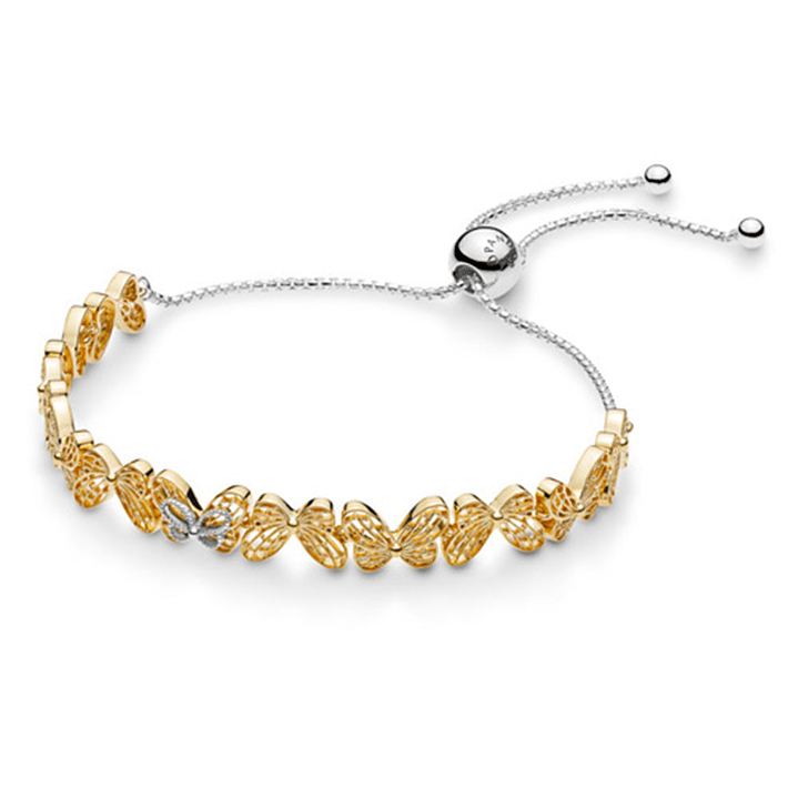 Pulsera Brazalete Pandora Deslizante Mariposas Bañadas en Oro 567957 Plata 925 Talla 18cm 1