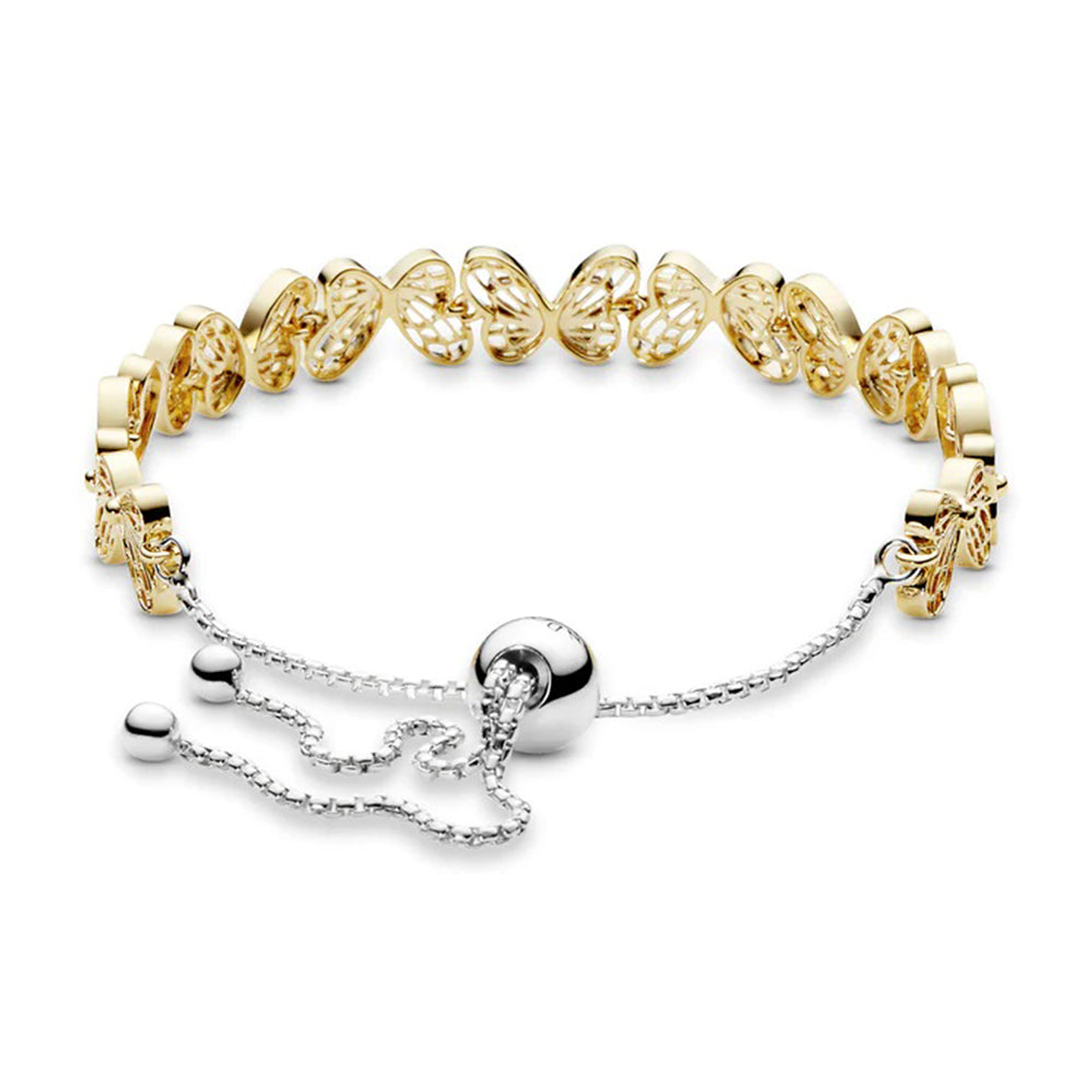 Pulsera Brazalete Pandora Deslizante Mariposas Bañadas en Oro 567957 Plata 925 Talla 18cm 2