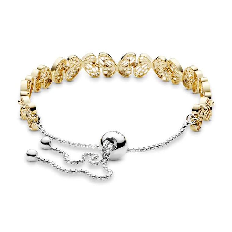 Pulsera Brazalete Pandora Deslizante Mariposas Bañadas en Oro 567957 Plata 925 Talla 18cm 2