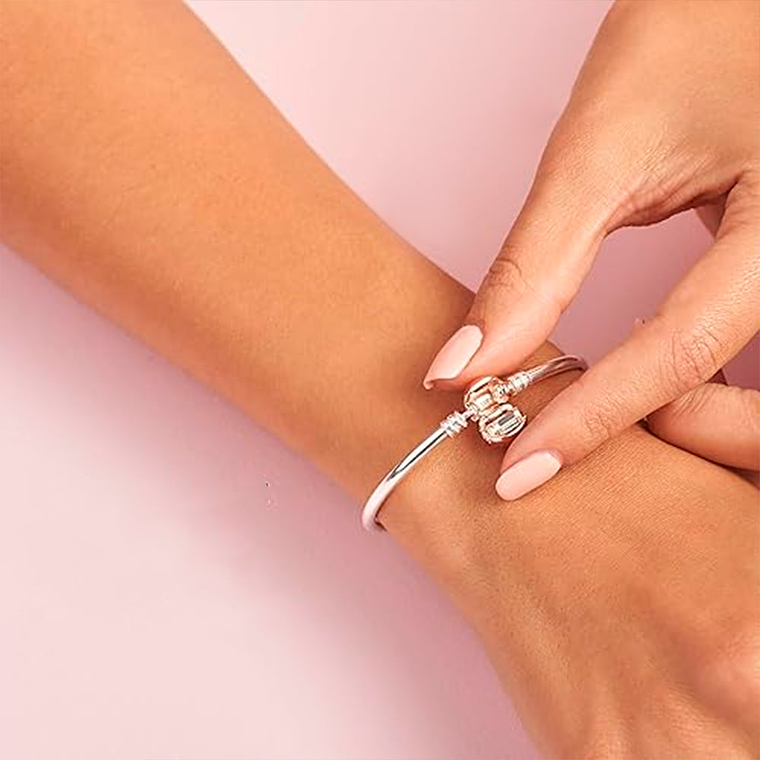 Pulsera Brazalete Pandora con Cierre Circular Color Rosa 580713 Plata 925 Talla 18cm 4