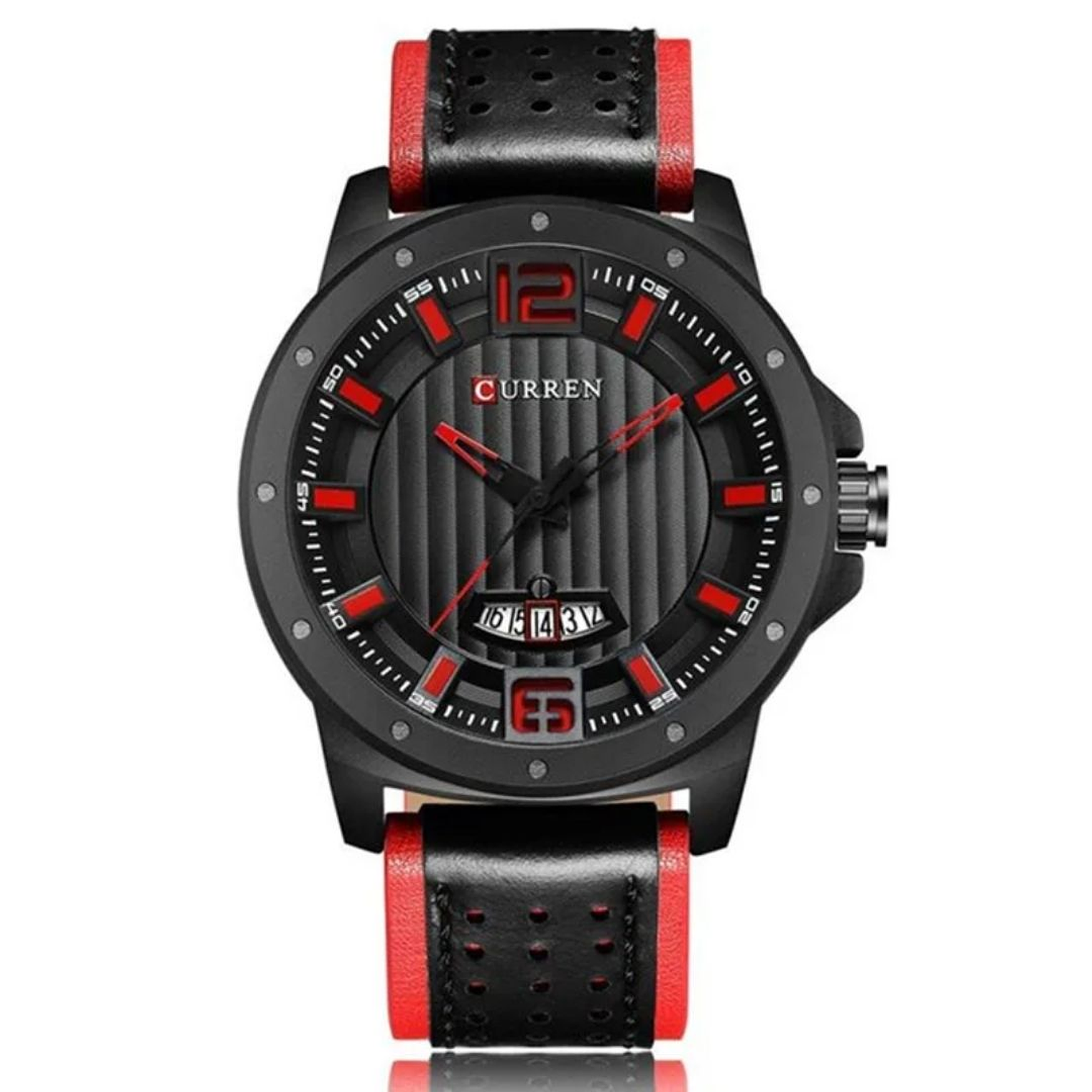 Reloj Análogo Curren Original KREb840104 para Hombre Cuero Color Negro-Rojo 1