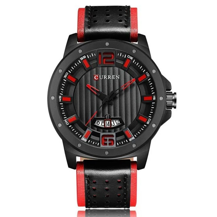 Reloj Análogo Curren Original KREb840104 para Hombre Cuero Color Negro-Rojo 1