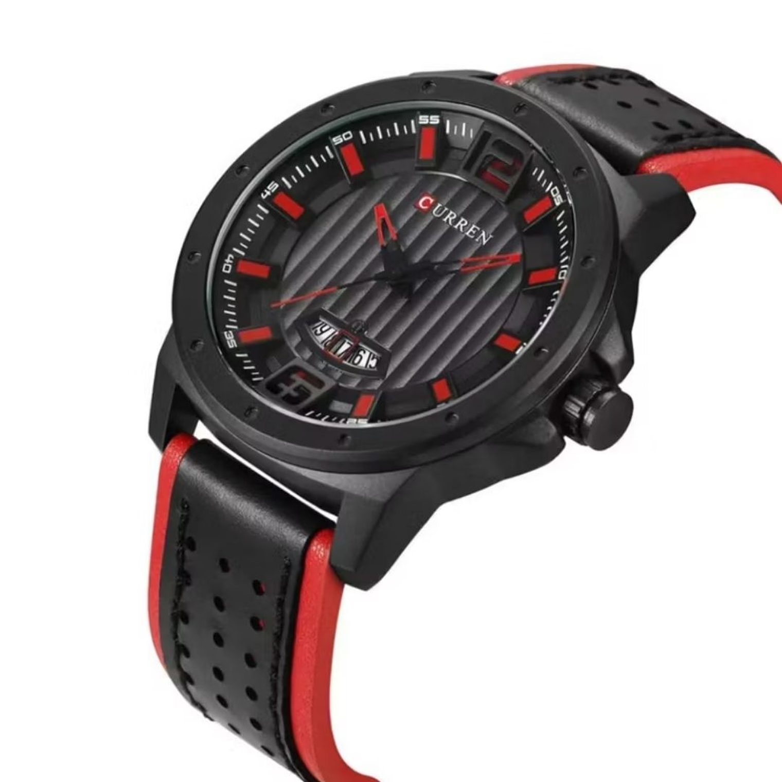 Reloj Análogo Curren Original KREb840104 para Hombre Cuero Color Negro-Rojo 2