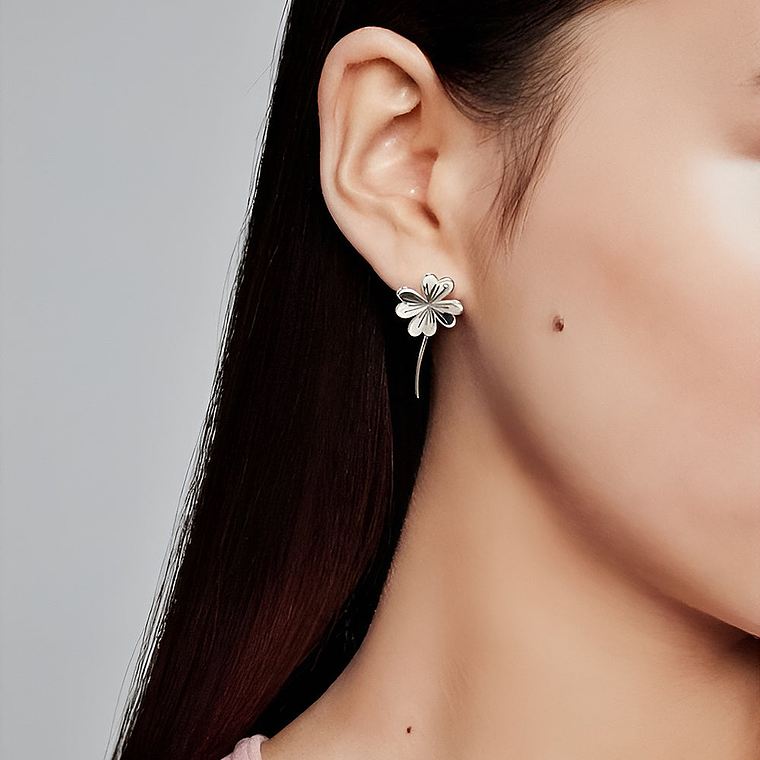 Aretes Pendientes Pandora Trebol de Cuatro Hojas 297908CZ Plata 925 5