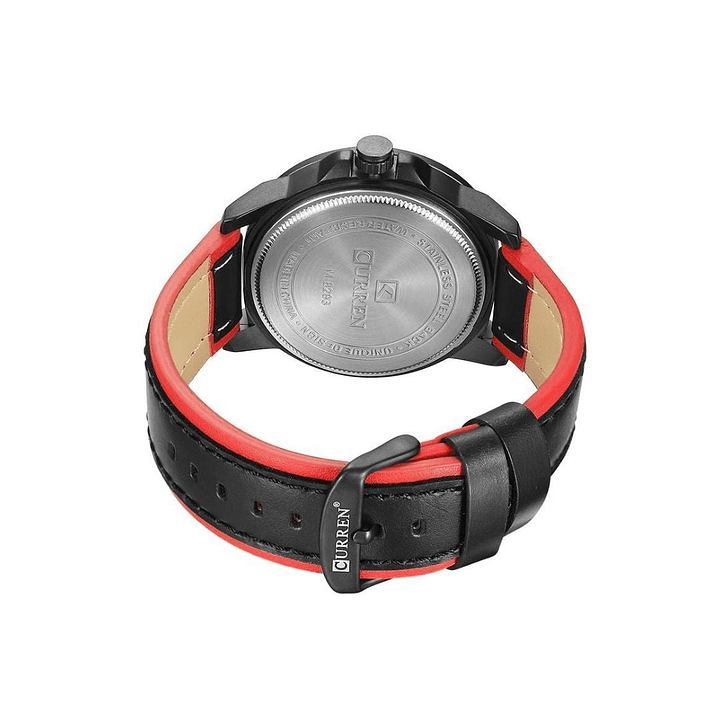 Reloj Análogo Curren Original KREb840104 para Hombre Cuero Color Negro-Rojo 3