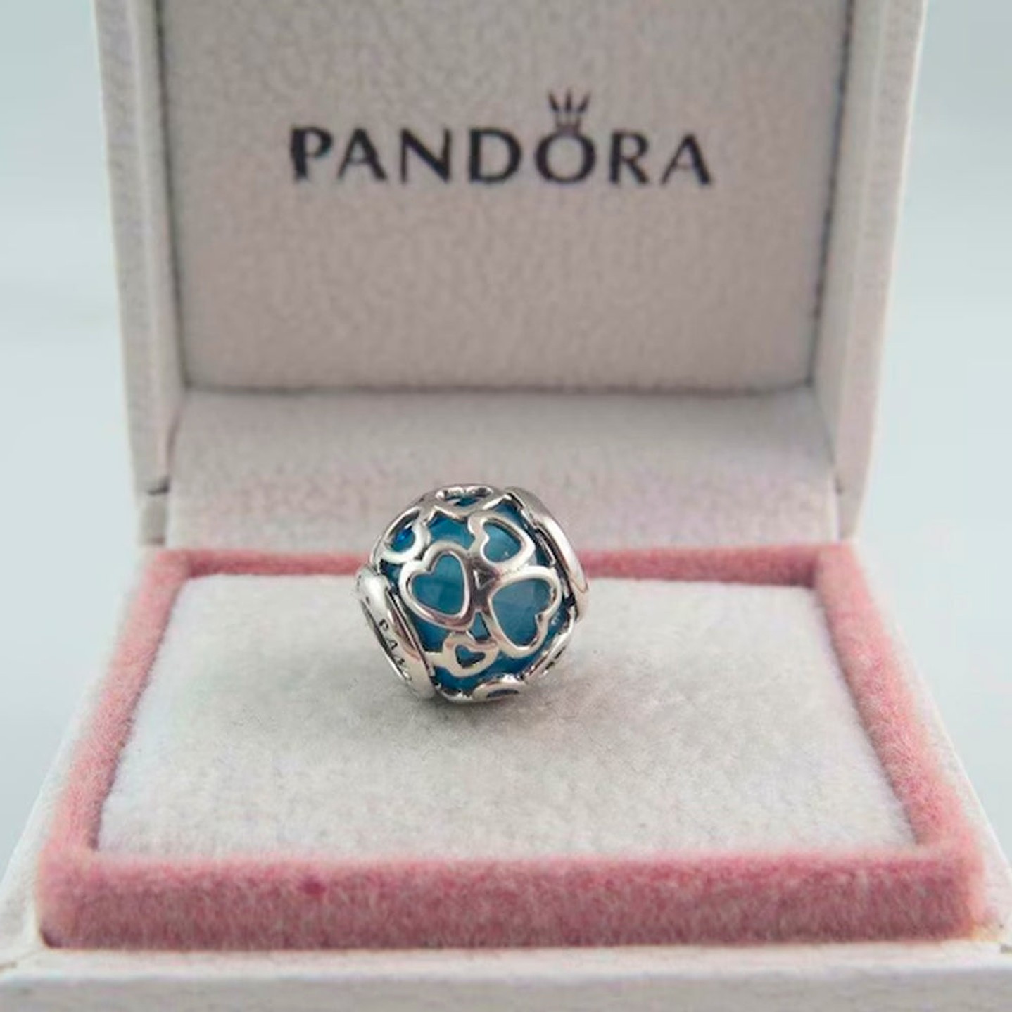 Charm Dije Pandora Original para Mujer 792036NBS Encerrado En El Amor Azul Plata 925 4