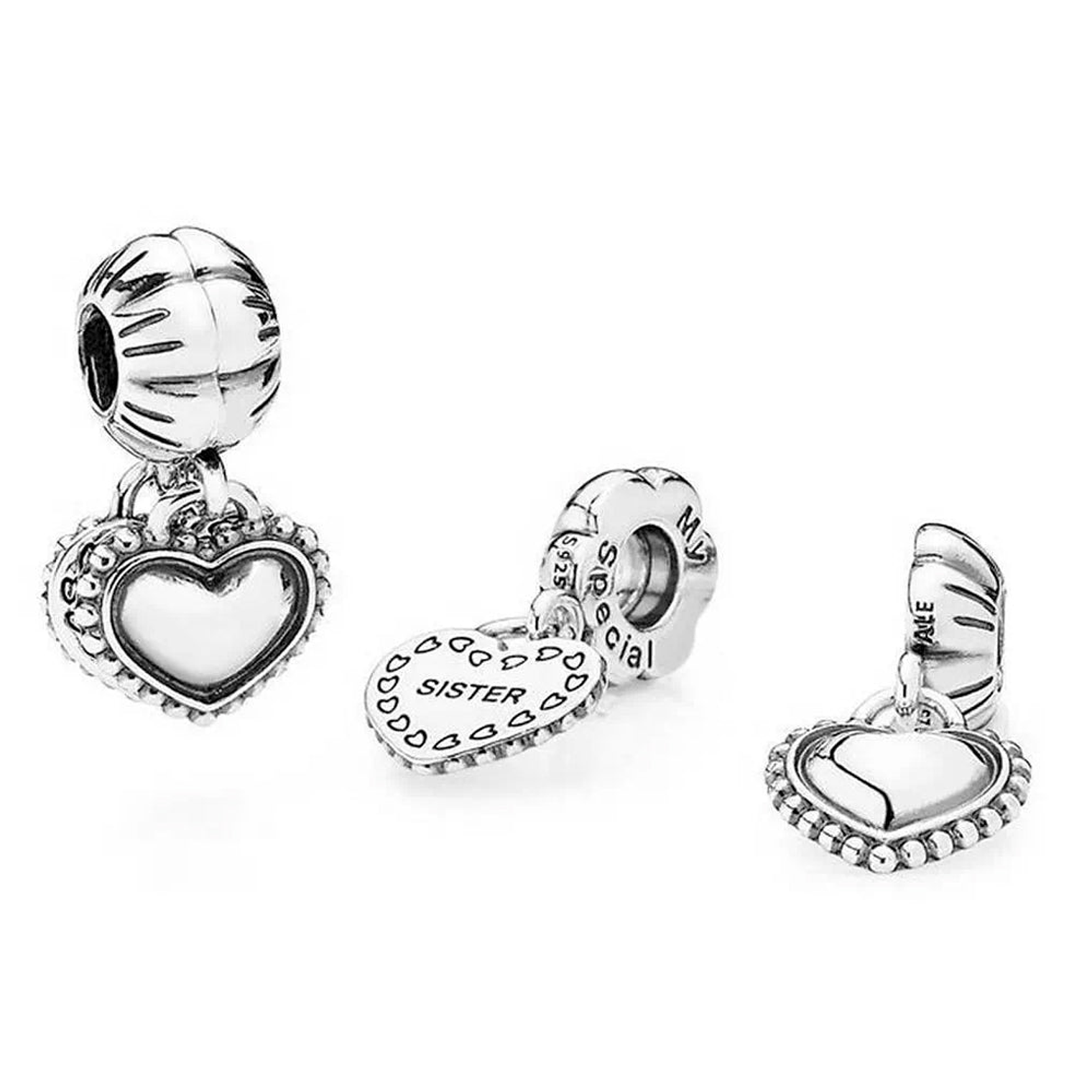 Charm Colgante Pandora Original para Mujer 791383 My Special Sister Dos Partes s925 4