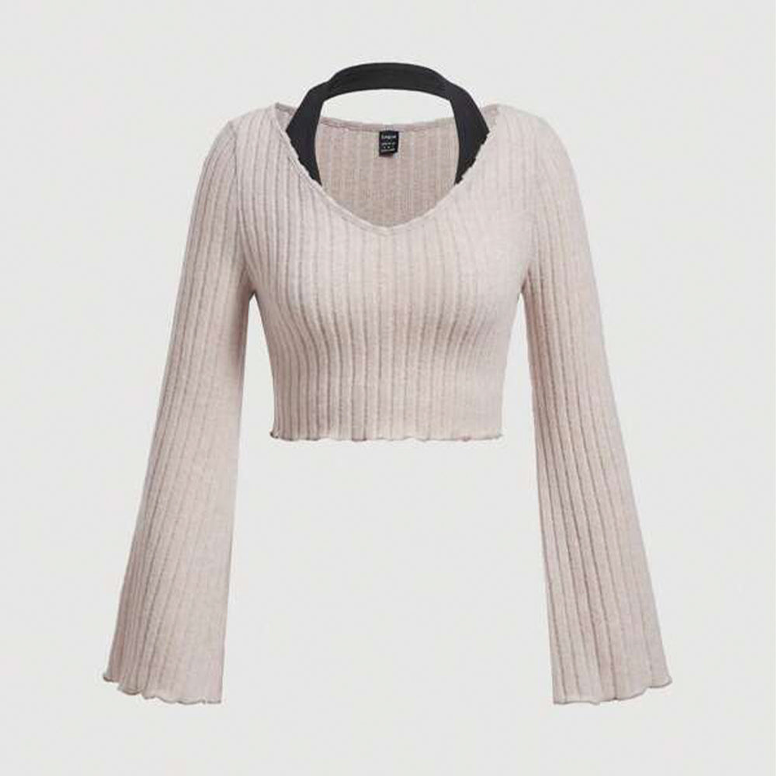 Camiseta Crop Unicolor Shein Mod Ribete Color Beige Talla S 1