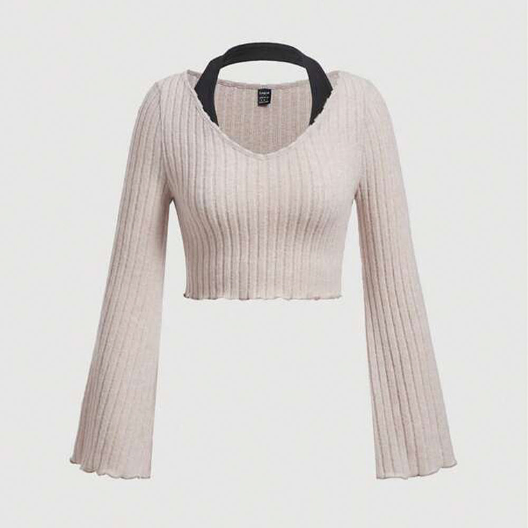 Camiseta Crop Unicolor Shein Mod Ribete Color Beige Talla S 1