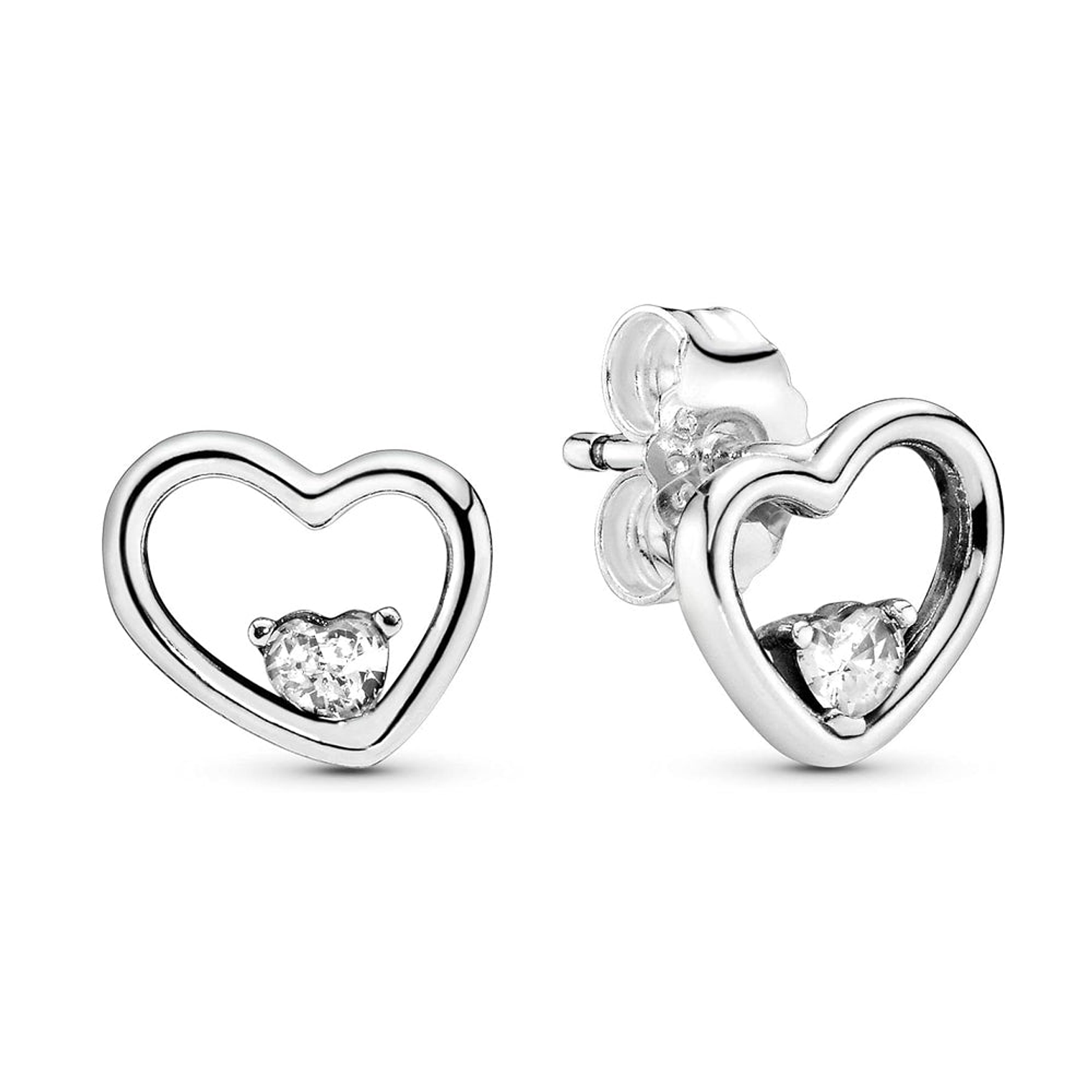 Aretes Pendientes Pandora Tipo Topo Corazon Asimetrico 297813CZ Plata 925 1