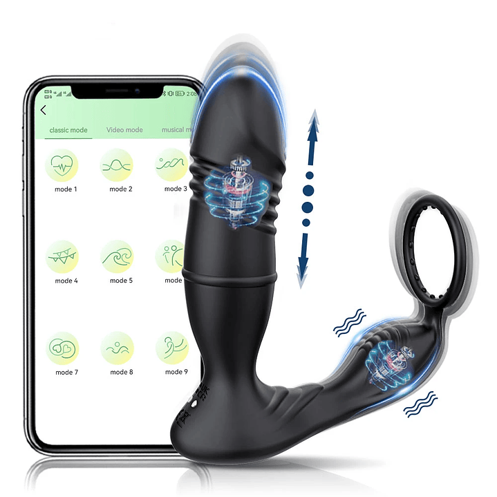 Vibrador anal de empuje con Anillo para retardo de Eyaculacion Tluda QL008 En Silicona Medica 1