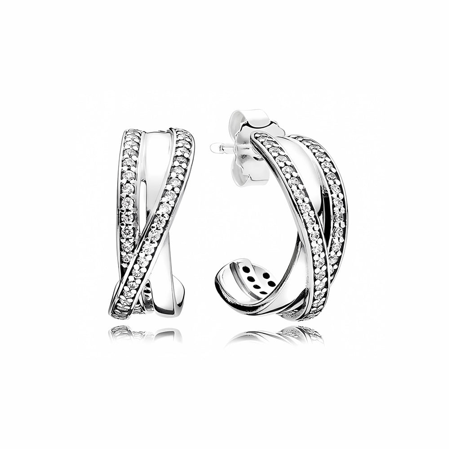 Aretes Pendientes Pandora Tipo Aro en C con Tiras de Circonitas Entrelazadas 290730CZ Plata 925 1