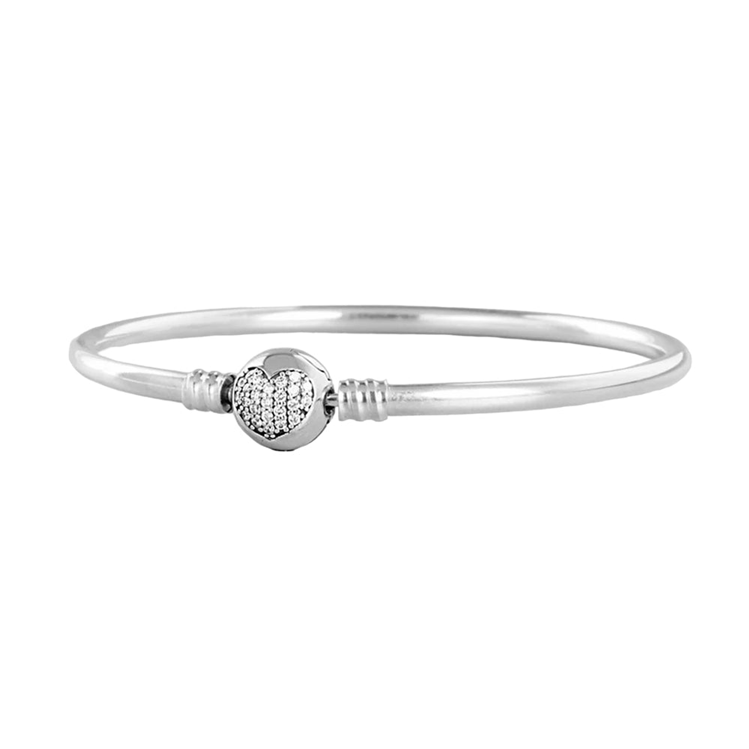 Pulsera Brazalete Pandora Liso con Cierre de Corazón Brillante 590743CZ Plata 925 Talla 18cm 1