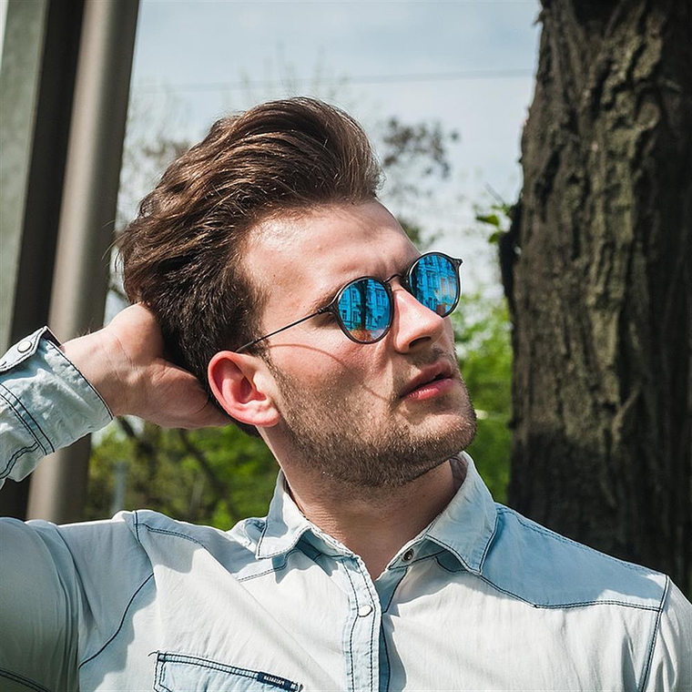 Lentes de Sol Ray Ban Round Icon Flat RB2447N 6255/4O Color Celeste Talla 49mm 6