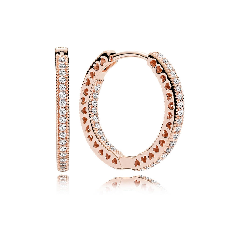 Aretes Pendientes Pandora Circulo de Corazones Bañado en Oro Rosa 286318CZ Plata 925 2