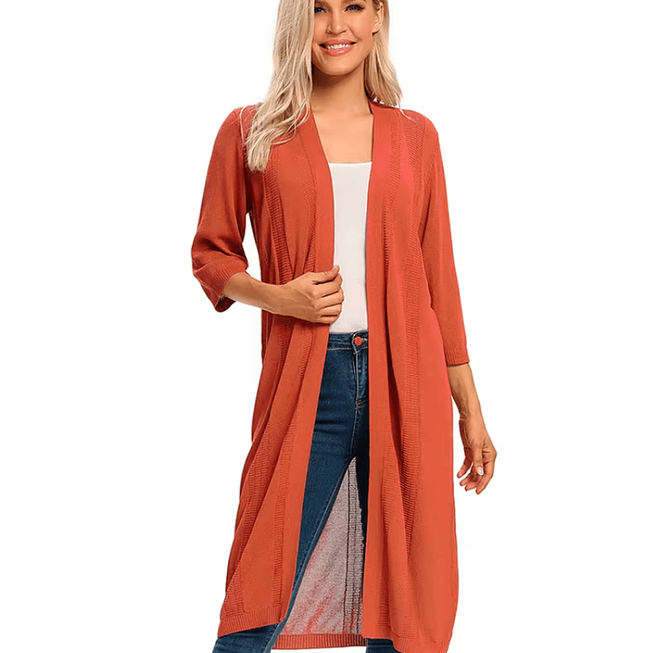 Cardigan Sereca Tipo Kimono Color Ladrillo Para Mujer 5