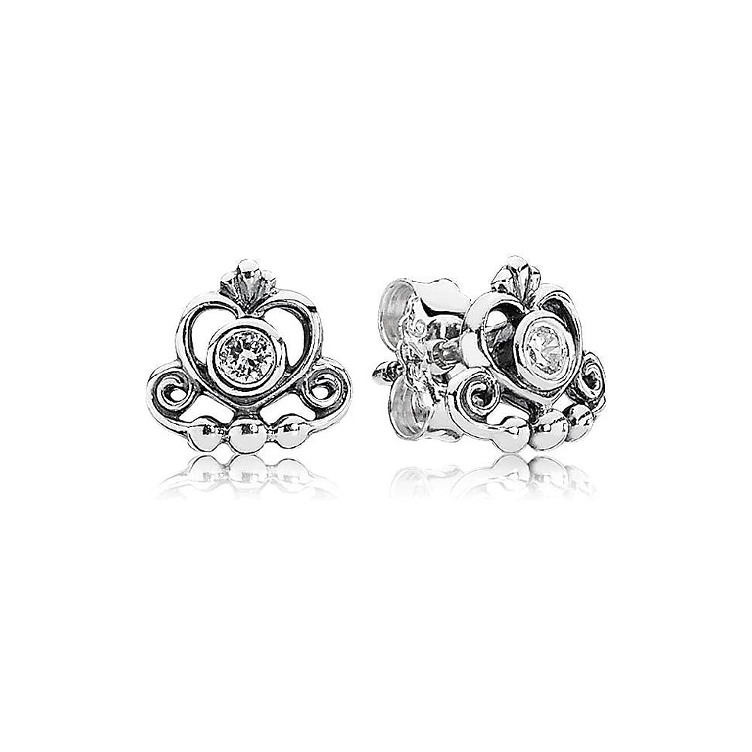 Aretes Pendientes Pandora Tipo Topo Tiara de Princesa Brillante 290540CZ Plata 925 2