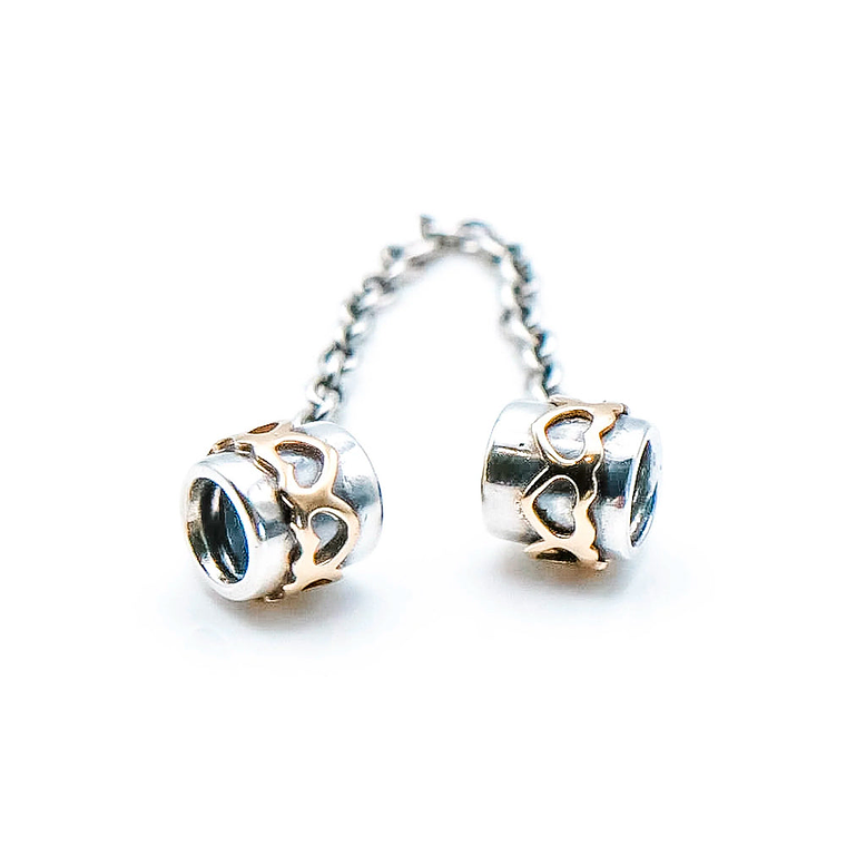 Cadena de Seguridad Pandora con Corazones de Oro Color Plateado 790307-05 en Plata 925 3