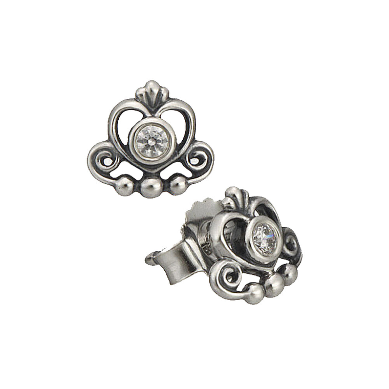 Aretes Pendientes Pandora Tipo Topo Tiara de Princesa Brillante 290540CZ Plata 925 4