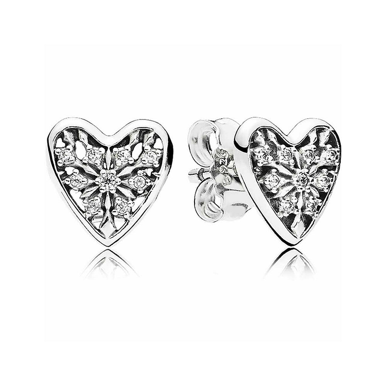 Aretes Pendientes Pandora Tipo Topo Corazon de Invierno 296368CZ Plata 925 1