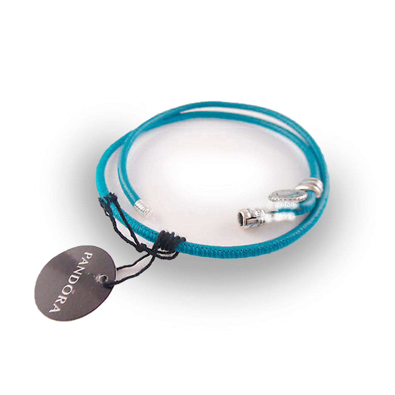 Pulsera Brazalete Pandora en Cuero Turquesa y Cierre Ajustable 597194CTQ-D Plata 925 Talla 18cm 4