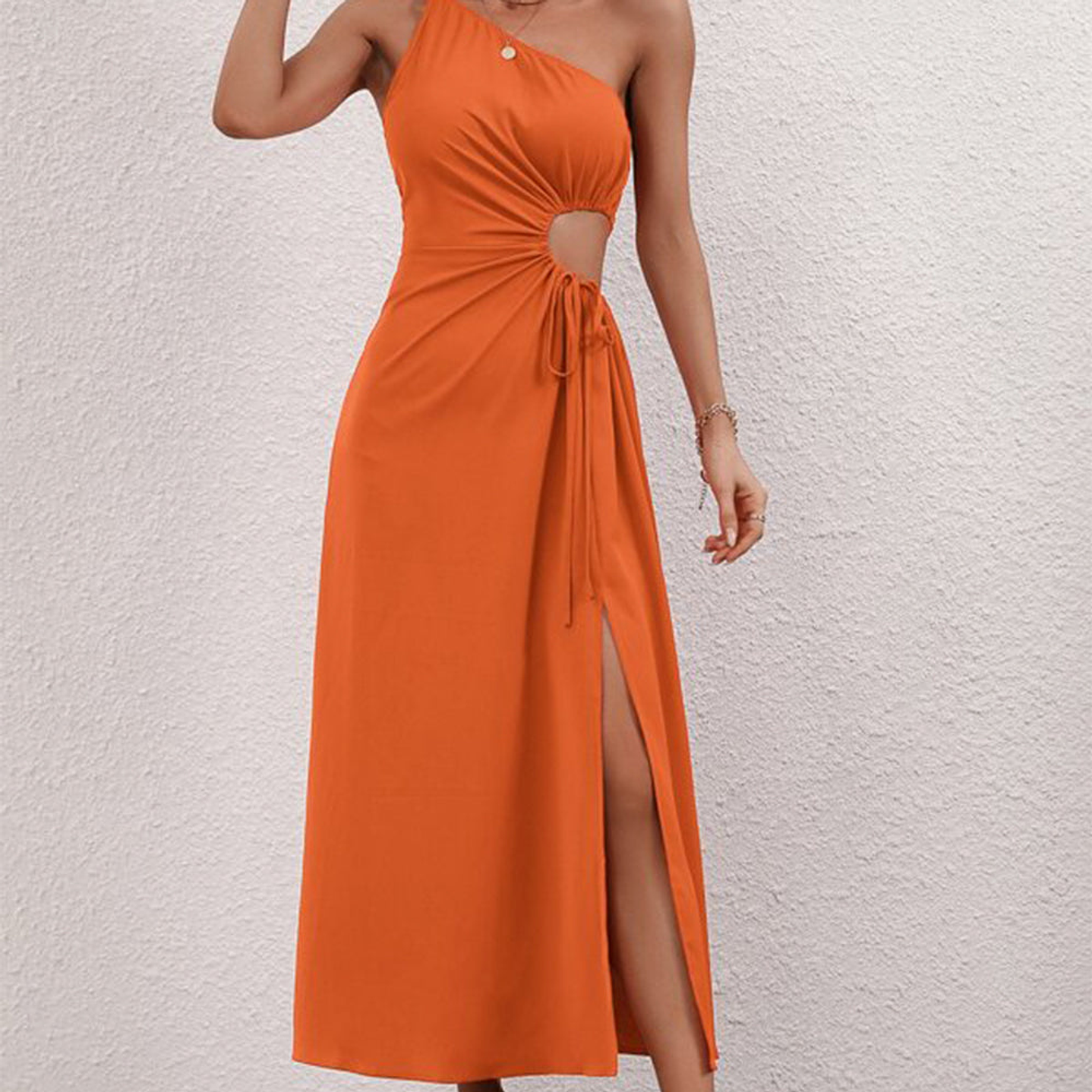 Vestido de un hombro Shein Prive con abertura Color Naranja Talla S 1